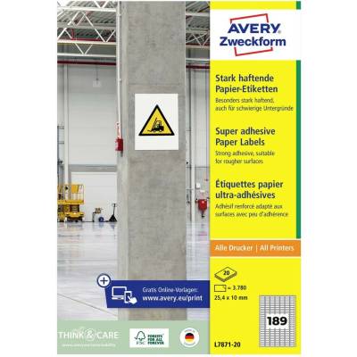 Avery-Zweckform L7871-20 25.4 x 10 mm papier biela 3780 ks trvalé, silné etikety lepiace