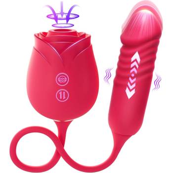 SuperLove Sucking & Thrusting Double Ended Vibrating Dildo Red