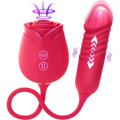 SuperLove Sucking & Thrusting Double Ended Vibrating Dildo Red