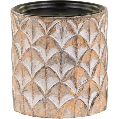 Přírodní antik dřevěný svícen na širokou svíčku Conny L - Ø 9*10 cm - Chic Antique