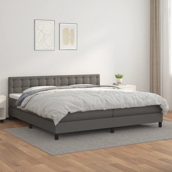 vidaXL Боксспринг легло с матрак, сиво, 200x200 см, изкуствена кожа (3141147)