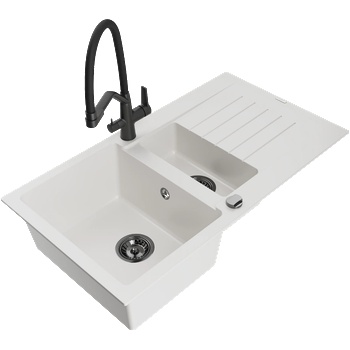 Mexen Matias гранитна мивка с 1, 5 камери с отцедник и кухненски смесител Duo, бял - 6502-20-671701-70-B (6502-20-671701-70-B)