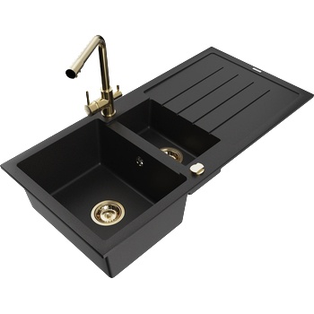 Mexen Andres гранитна мивка с 1, 5 камери с отцедник и кухненски смесител Duero, черен - 6515-77-671600-50 (6515-77-671600-50)