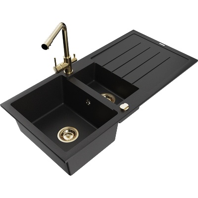 Mexen Andres гранитна мивка с 1, 5 камери с отцедник и кухненски смесител Duero, черен - 6515-77-671600-50 (6515-77-671600-50)