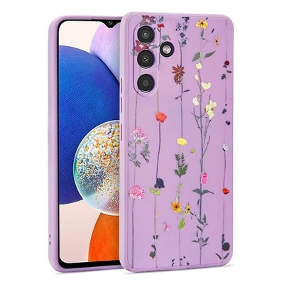 Tech-Protect Силиконов Дамски Калъф за Samsung A14, Tech-Protect Floral Case, Лилав (9490713932124)