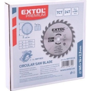 EXTOL PREMIUM kotouč pilový s SK plátky, 165x1,4x16mm, 24T