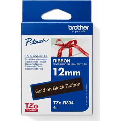 Páska Brother TZe-R334 s textilnou páskou, zlatá na čiernej, 12 mm