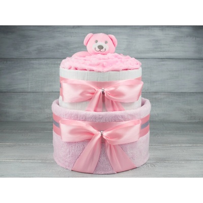 Pastell decor Plenkový dort dvoupatrový růžový Vel. 2 - Miminko váží 3 až 6 kg, Velikost oblečení: 50 - Miminku jsou 0 až 2 m