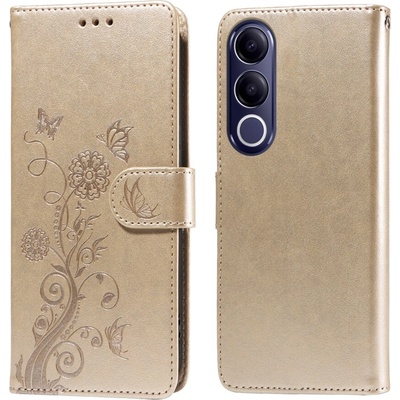 Flowery knížkové pouzdro na Vivo V70 FE 5G - zlaté