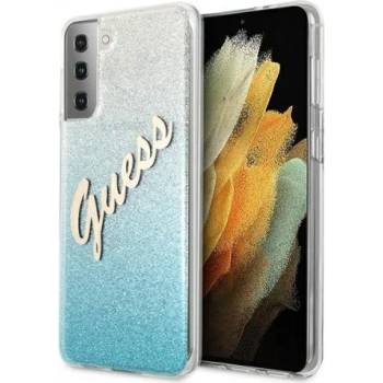 Поликарбонатен гръб Guess Glitter Gradient Script за Samsung Galaxy S21, син, GUHCS21SPCUGLSBL