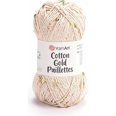 Pletací příze Cotton Gold Paillettes s flitry 50 g - 2 (7103) režná světlá zlatá