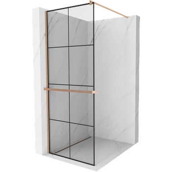 Mexen Kioto+ преграда за душ с рафт Walk-in 90 x 200 см, черни решетки, четкана мед - 800-090-121-65-77 (800-090-121-65-77)