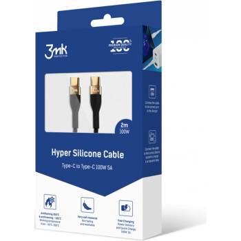 3mk Protection Кабел 3MK Hyper Silicone Cable (CC2-100-01B), от USB-C(м) към USB-C(м), 2m, 100W, черен (CC2-100-01B)