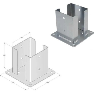 Domax šroubovací patka sloupku se čtvercovou základnou (ZNO) PSPD 120 - 122 x 150 x 180 x 2.5 mm