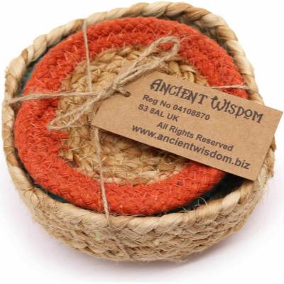 Ancient Wisdom Prírodné podtácky juta a bavlna 10 cm 6 ks farebný mix v košíku