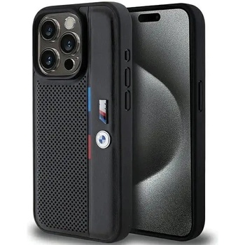 BMW Кейс BMW Perforated Tricolor Line за iPhone 15 Pro, черен (BMW000784-0)