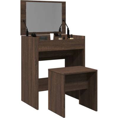 vidaXL Тоалетка и табуретка, кафяв дъб, 60x40x113, 5 см (848219)