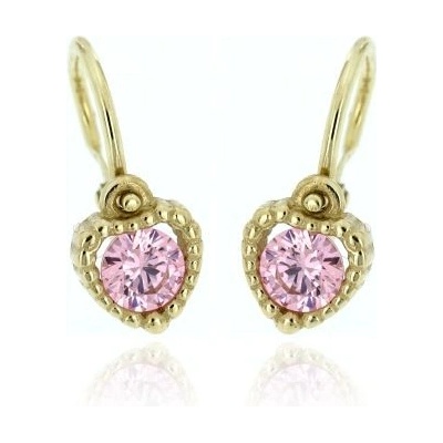 Zlatnictví U Kostela dětské zlaté náušnice růžová srdíčka 938R