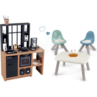 Smoby Set kuchynka moderná Loft Industrial a stôl KidTable s 2 stoličkami KidChair