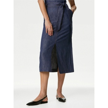Marks & Spencer dámská džínová midi sukně s páskem tmavě modrá