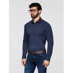 Ombre Clothing Мъжка памучна риза REGULAR с контрастна бродерия - тъмно синьо V2 K697 Ombre Clothing Ombre Clothing | Sin | МЪЖЕ | S