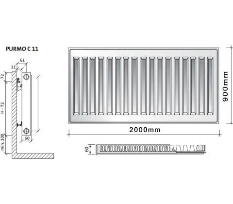Purmo C11 900 x 2000