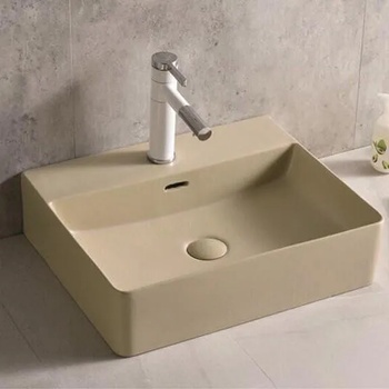 Inter Ceramic Мивка за баня ICB 5042BEIGE, монтаж върху плот, порцелан, бежов мат, 50x42x13см (ICB 5042BEIGE)