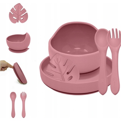 PETITE&MARS Set jídelní silikonový TAKE&MATCH 6m+ Dusty Rose 4 ks