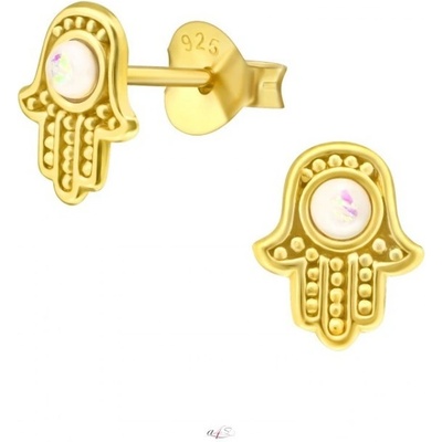 Prosperk stříbrné náušnice Hamsa pozlacená s Opálem S3076