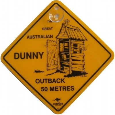 Cedule s přísavkou Roadsign Australia DUNNY OUTBACK 50 METRES - žlutá
