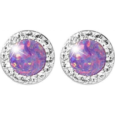 JSB bijoux s.r.o. Stříbrné náušnice puzety s kulatým opálem a krystaly Swarovski Violet malé (Stříbro 925/1000)