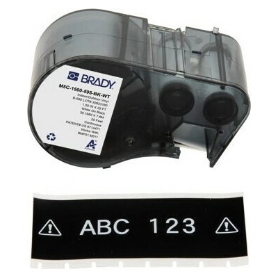 Brady M5C-1500-595-BK-WT / 170947, 38.10 mm x 7.62 m, Vinyl, biela tlač / čierny podklad