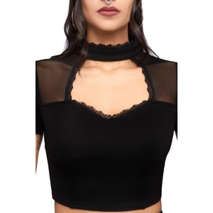 KILLSTAR дамска crop top тениска KILLSTAR - CHAPEL BLESSING - черна - KSRA015027