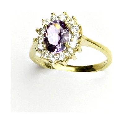 Čištín Zlatý prsten žluté i bílé zlato Kate přírodní ametyst světlý čiré zirkony T 1507