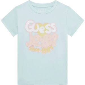 GUESS Бледо зелена тениска за мини момиче с цветен надпис Guess Love