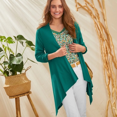 Blancheporte Splývavý sveter s cípmi zelená