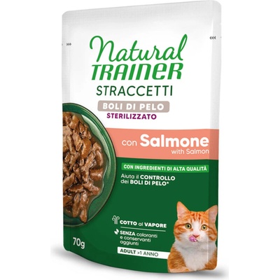 Natural Trainer Straccetti Hairball Sterilised proužky v omáčce s lososem 56 x 70 g