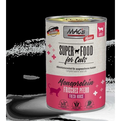 MAC's Monoprotein Cat - Премиум консервирана храна за израснали капризни и чувствителни котки, без зърно, с конско месо, 200 гр