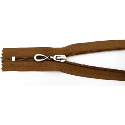 Špirálový zips č.5 - nedeliteľný - škoricový so striebornou slzičkou - dĺžka 16 cm
