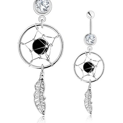 Šperky eshop piercing do bříška chirurgická ocel lapač snů čirý zirkon černý korálek SP31.09