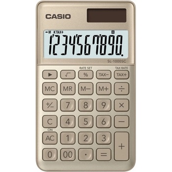 Casio Калкулатор Casio SL-1000SC, 10 разряден дисплей, джобен, изчисляване на %, бутон за бърза корекция, функция за запаметяване, златист (SL-1000SC-GD)