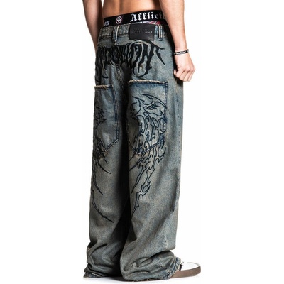 Affliction jeans baggy TRIBAL & WINGS washed modré 110XW134-GYTI