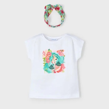 MAYORAL Тениска къс ръкав бяла с лента на цветя за мини момиче Майорал