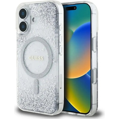 GUESS Калъф Guess HC Resin Bottom Glitter MagSafe за iPhone 16 - сребрист (3666339429935)