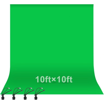 EMART 3x3m Green Screen Green Background Polyester Green Chromakey Green Screen Foldable with 4 Clip for Photography, Zoom, Interviews, Live Stream - EM-P1010-G