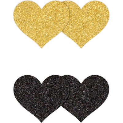 NS Novelties Pretty Pasties Glitter Hearts Black Gold 2 Pairs