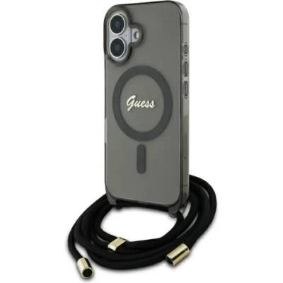 GUESS Калъф Guess Crossbody Cord Script MagSafe за iPhone 16 - черен (3666339345648)