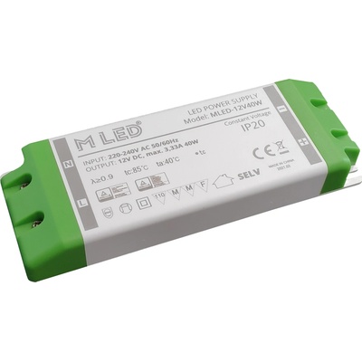MLED, 40W Nábytkový napájecí zdroj, MLED-12V40W, 12V, 3,33A, IP20