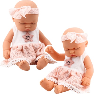 LEAN Toys Spící panenka růžové krajkové šaty s hvězdovou čelenkou