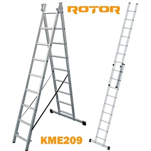 ROTOR Стълба алуминиева, сгъваема, 2x9 стъпала, 4.32 м, ROTOR KME209 (KME209)